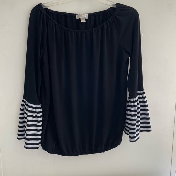 Michael Kors Tops | Michael
Kors Striped Bell Sleeve Black... - Picture 4 of 5